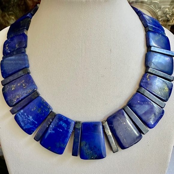 vintage gorgeous lapis lazuli collar with matching drop earrings - Picture 2 of 9